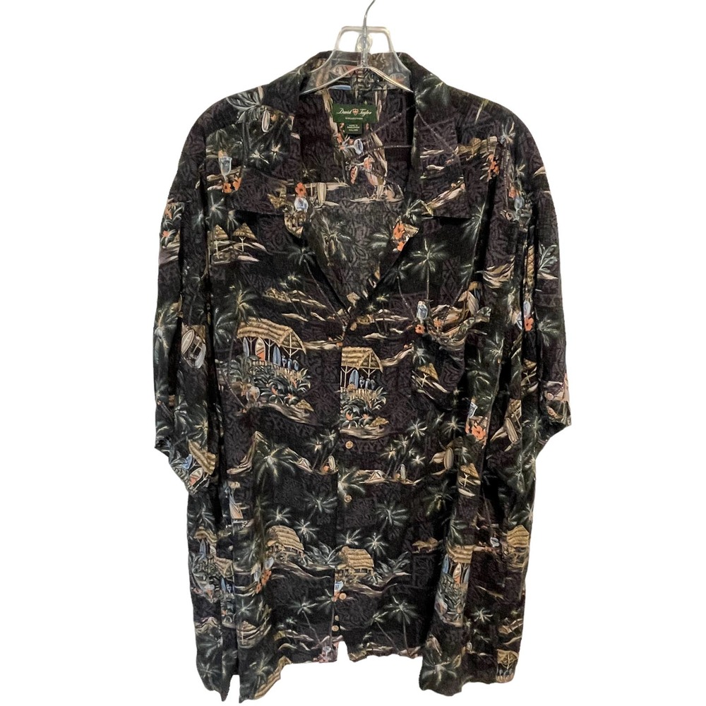 David Taylor Collection Aloha Shirt Mens Size 4XL Black Vacation Resortwear